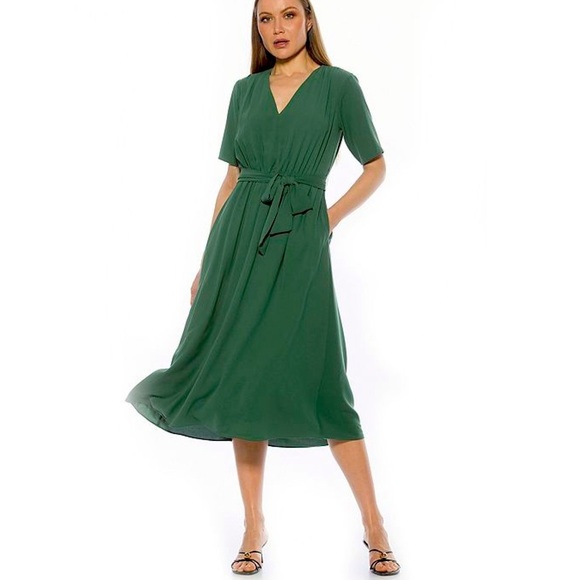 Alexia Admor Green Fit and Flare Belted Dress size 2 NWT - Picture 4 of 12